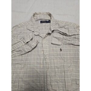 Polo Ralph Lauren‎ Shirt Mens XL Beige Brown Check Plaid Long Sleeve Button Down